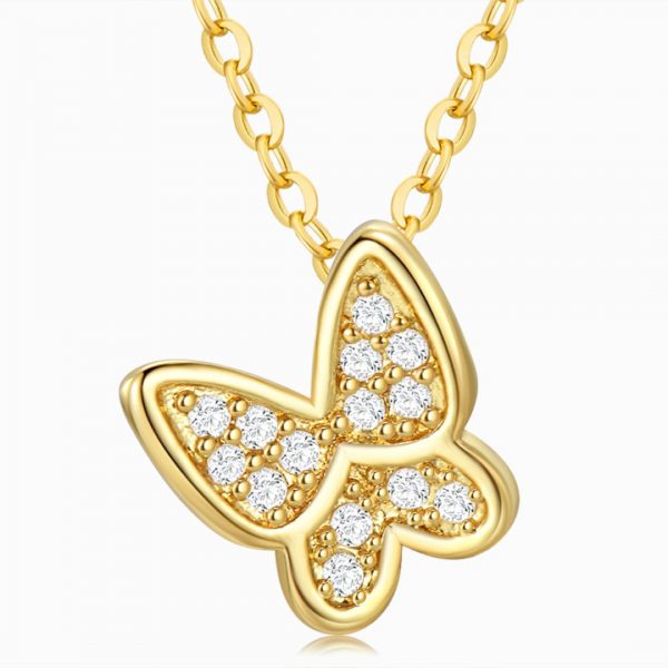 Diamond Butterfly Gold Pendant Necklace